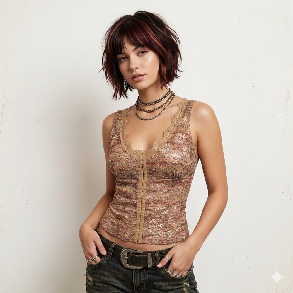 Y2K Vanity Lace Corset Top XL Bronze Metallic Alice Cullen Whimsigoth Twilight